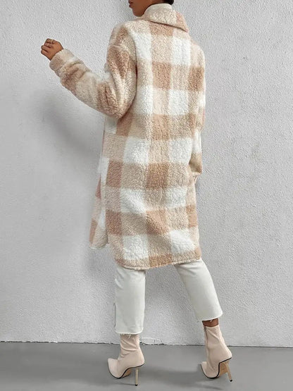 Plaid Collared Neck Button Down Coat Easy Apparels