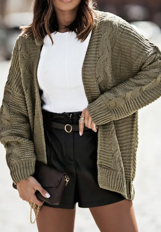 Cable-Knit Open Front Cardigan Easy Apparels