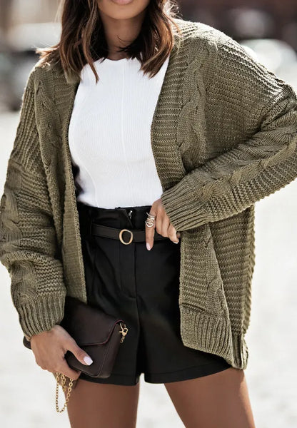 Cable-Knit Open Front Cardigan Easy Apparels