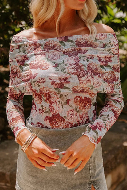 Trendsi Floral Off-Shoulder Long Sleeve Bodysuit