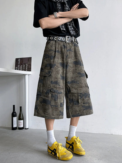 Men's Full Size Camouflage Wide Leg Denim Shorts Plus Size Easy Apparels