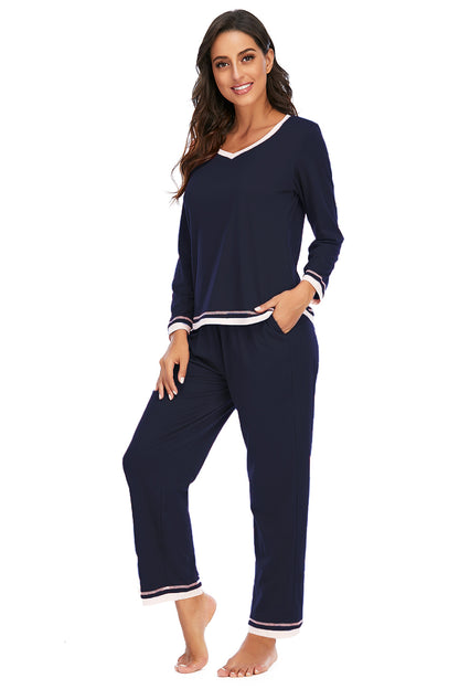 V-Neck Top and Pants Lounge Set Easy Apparels