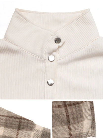 Trendsi Snap Down Plaid Long Sleeve Sweatshirt