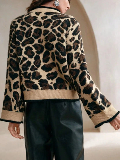 Leopard Print Bow-Tie Front Cropped Cardigan Easy Apparels
