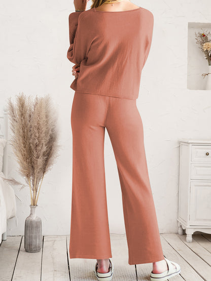 Long Sleeve Lounge Top and Drawstring Pants Set Easy Apparels