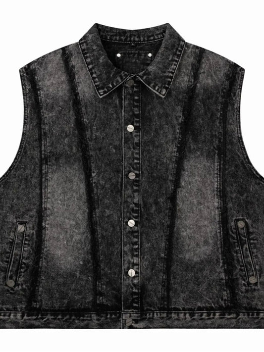 Men's Button Up Sleeveless Denim Jacket Black Easy Apparels