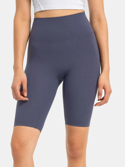 Millennia High Rise Wide Waistband Active Shorts Dusty Blue Easy Apparels