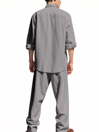 Men's Full Size Button Up Shirt and Pants Set Plus Size Easy Apparels