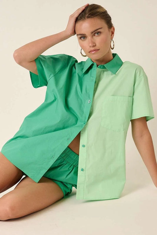Mittoshop Color Block Short Sleeve Shirt and Shorts Set Easy Apparels