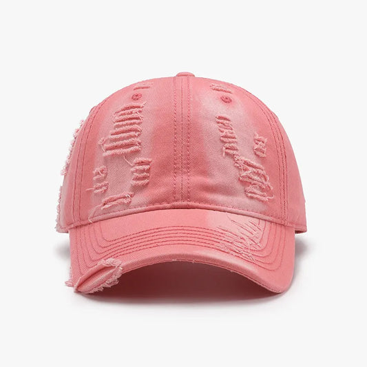 Distressed Adjustable Cotton Baseball Cap Burnt Coral One Size Easy Apparels
