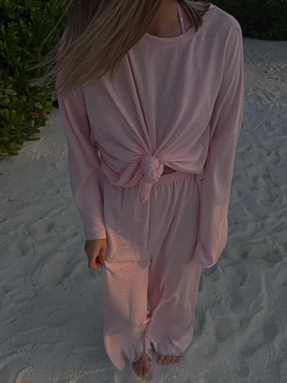Trendsi Knotted Long Sleeve T-Shirt Pink