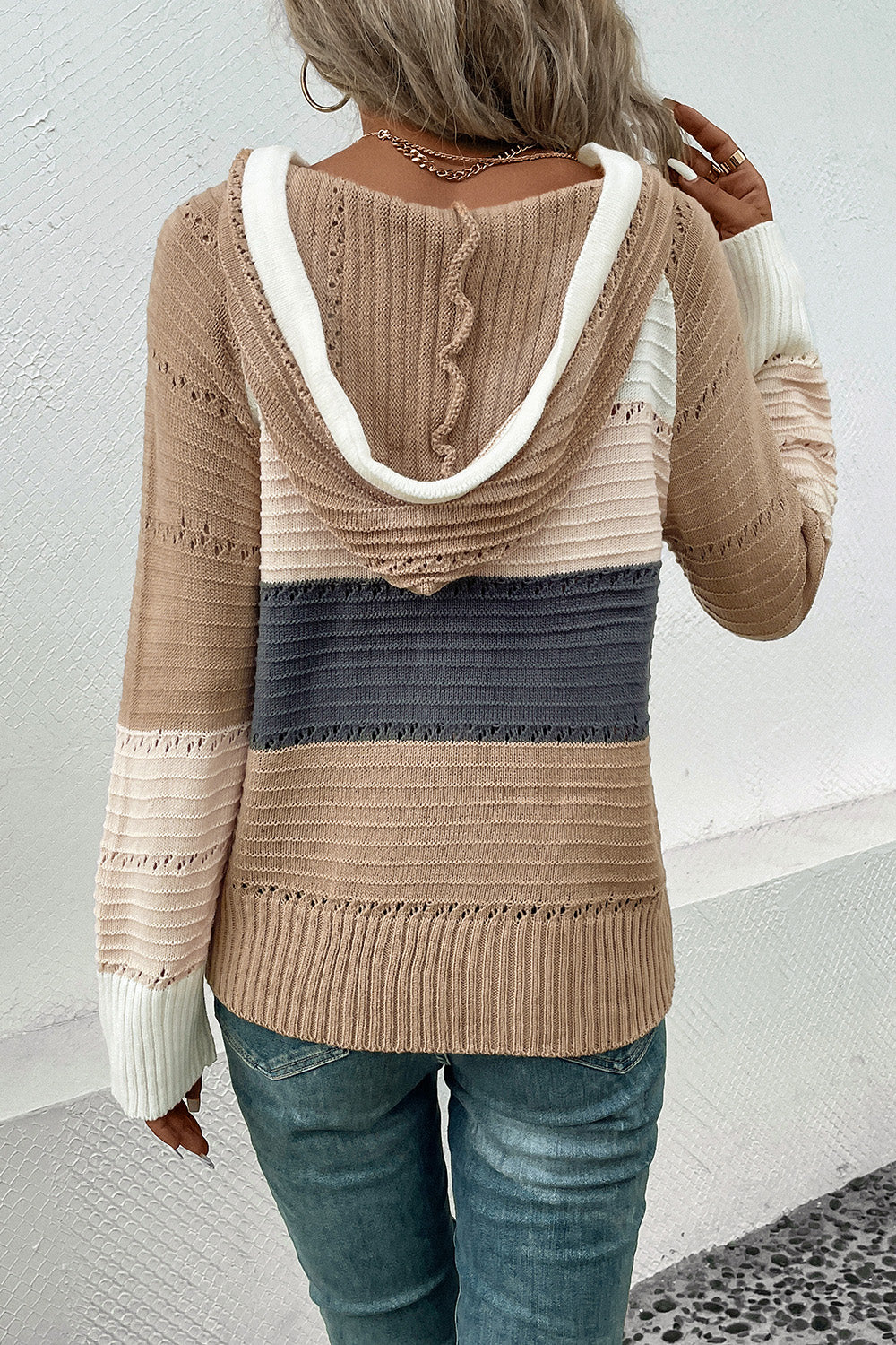 Perfee Color Block Drawstring Hooded Sweater Easy Apparels