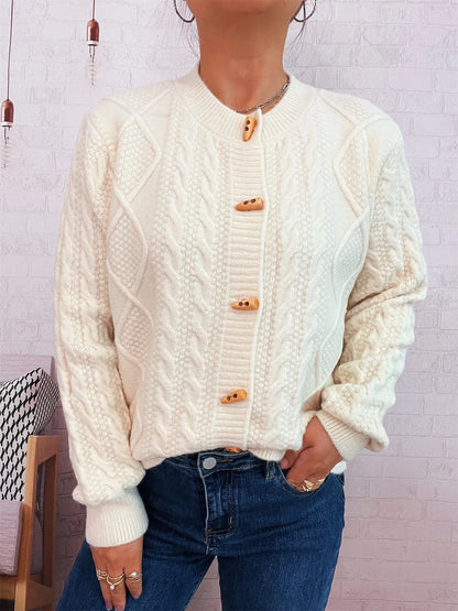 Cable Knit Button-Up Cardigan Easy Apparels