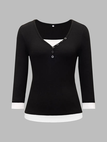 Trendsi Contrast Trim Long Sleeve T-Shirt