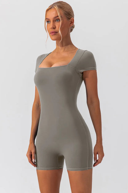 Square Neck Cap Sleeve Active Romper Easy Apparels