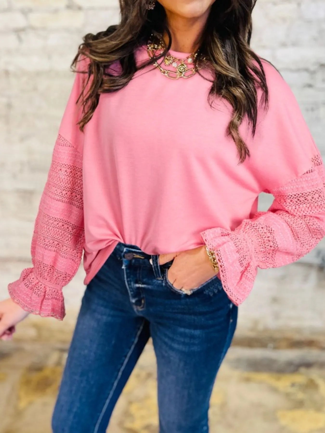 Trendsi Lace Detail Flounce Sleeve Sweatshirt