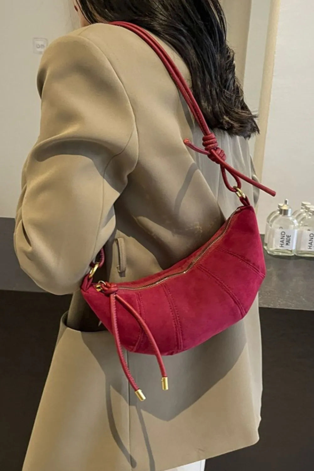 PU Leather Strap Suede Shoulder Bag Easy Apparels