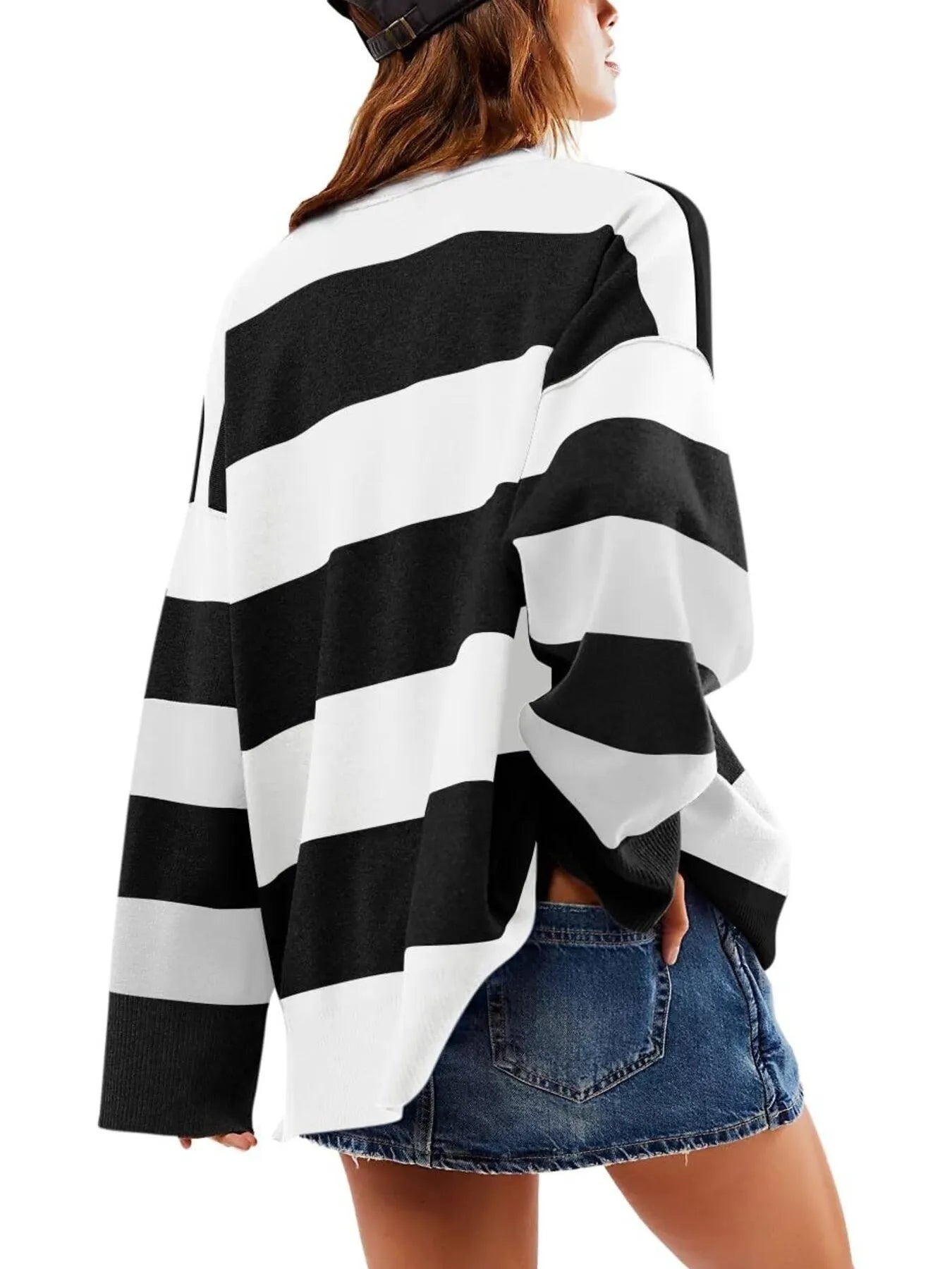 Trendsi Striped Half-Zip Oversized Sweatshirt