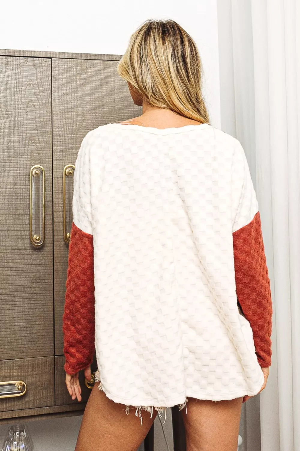 Trendsi BiBi Color Block Brushed Checker Top