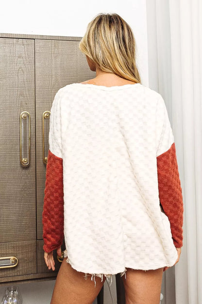 Trendsi BiBi Color Block Brushed Checker Top