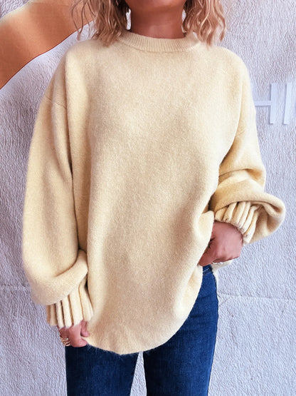 Trendsi Round Neck Dropped Shoulder Sweater Yellow One Size