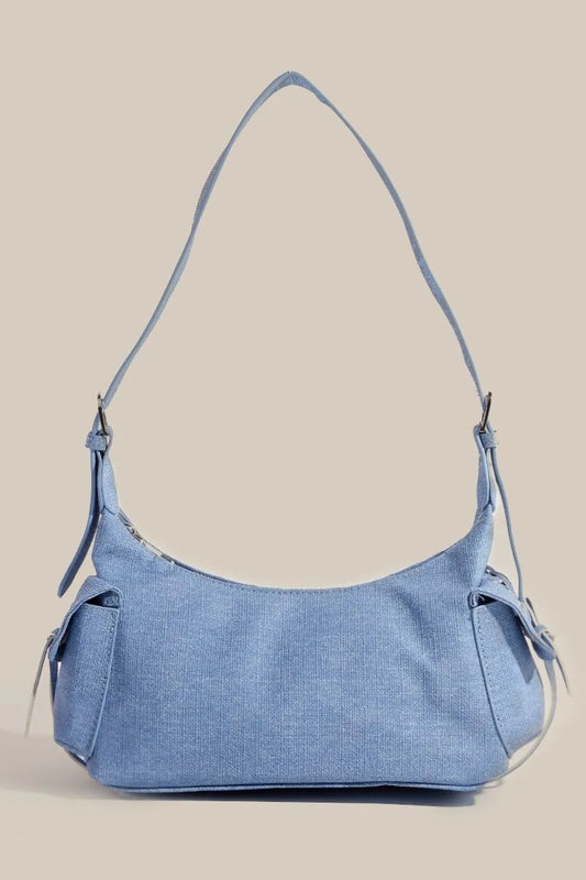 Fame Braided Accent Double Pocket Shoulder Bag Dusty Blue One Size Easy Apparels