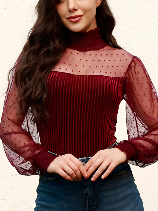 Trendsi Smocked Mock Neck Long Sleeve Bodysuit Burgundy