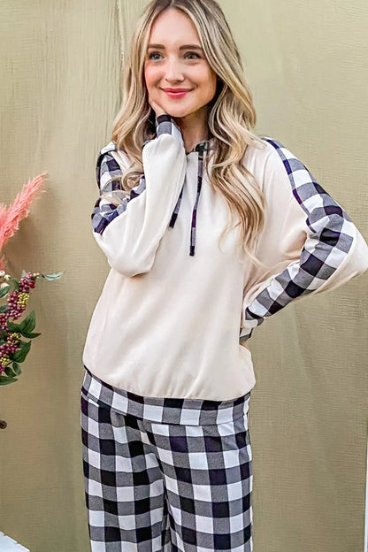 And The Why Drawstring Hooded Top and Plaid Pants Lounge Set Easy Apparels
