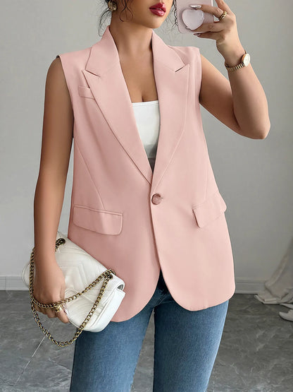 One Button V-Neck Blazer Vest Coat Easy Apparels