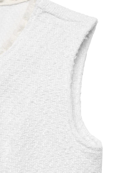 Textured Button-Front Vest with Raw Edge Easy Apparels