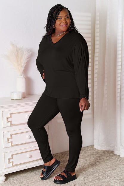 Basic Bae Full Size V-Neck Soft Rayon Long Sleeve Top and Pants Lounge Set Easy Apparels