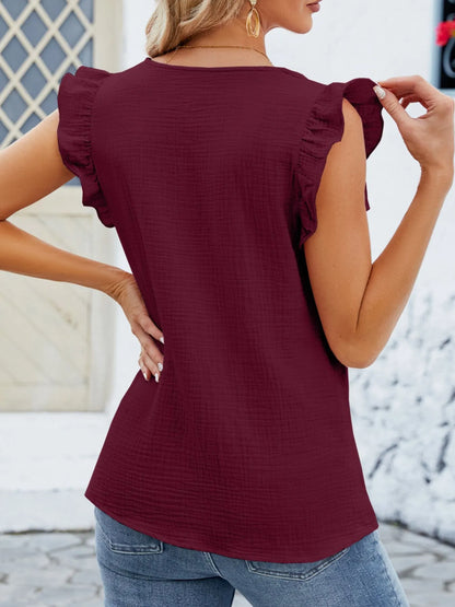 Trendsi V-Neck Ruffled Sleeve Top