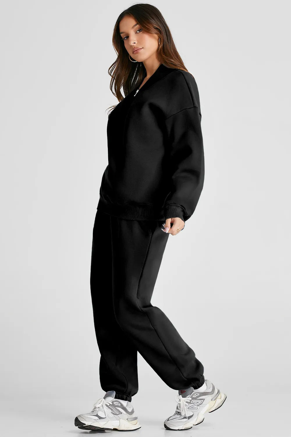 Quarter Zip Long Sleeve Top and Pants Set Easy Apparels