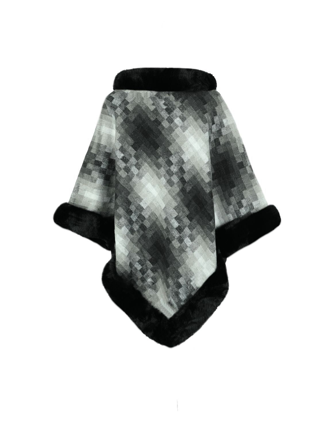 Faux Fur Trim Poncho Easy Apparels