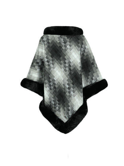 Faux Fur Trim Poncho Easy Apparels