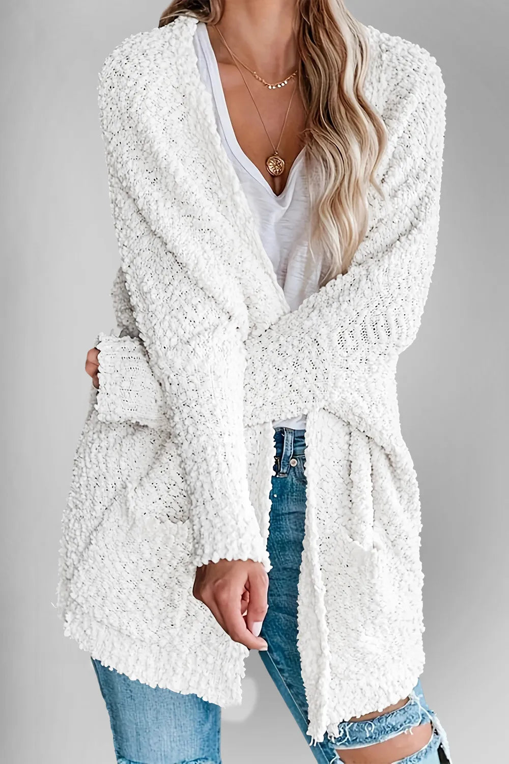 Double Take Pocketed Open Front Long Sleeve Cardigan Easy Apparels