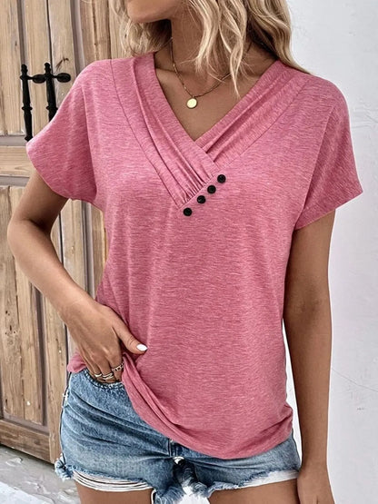 Trendsi Decor Button Short Sleeve T-Shirt