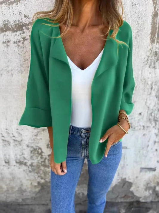 Full Size Open Front 3/4 Sleeve Cardigan Plus Size Green Easy Apparels