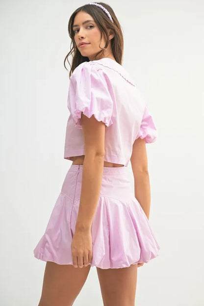 MABLE Puff Sleeve Button Down Top and Bubble Skirt Set Easy Apparels