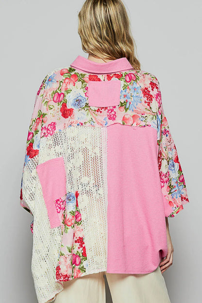 POL Thermal and Crochet Lace Mix Shirt with Floral Pattern Easy Apparels