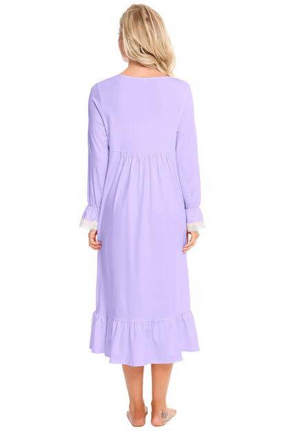 Lace Detail Square Neck Flounce Sleeve Night Dress Easy Apparels