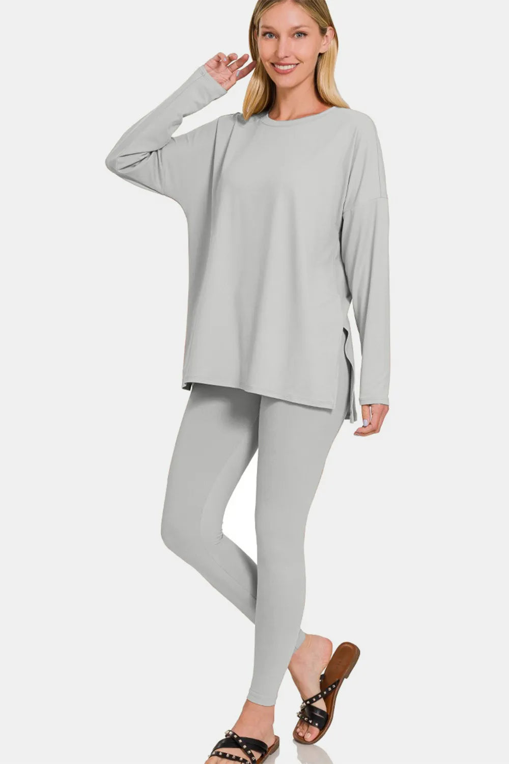 Zenana Full Size Brushed Microfiber Top and Leggings Lounge Set Easy Apparels