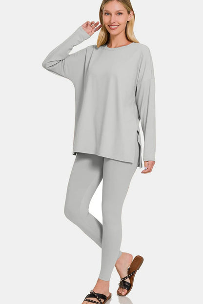Zenana Full Size Brushed Microfiber Top and Leggings Lounge Set Easy Apparels