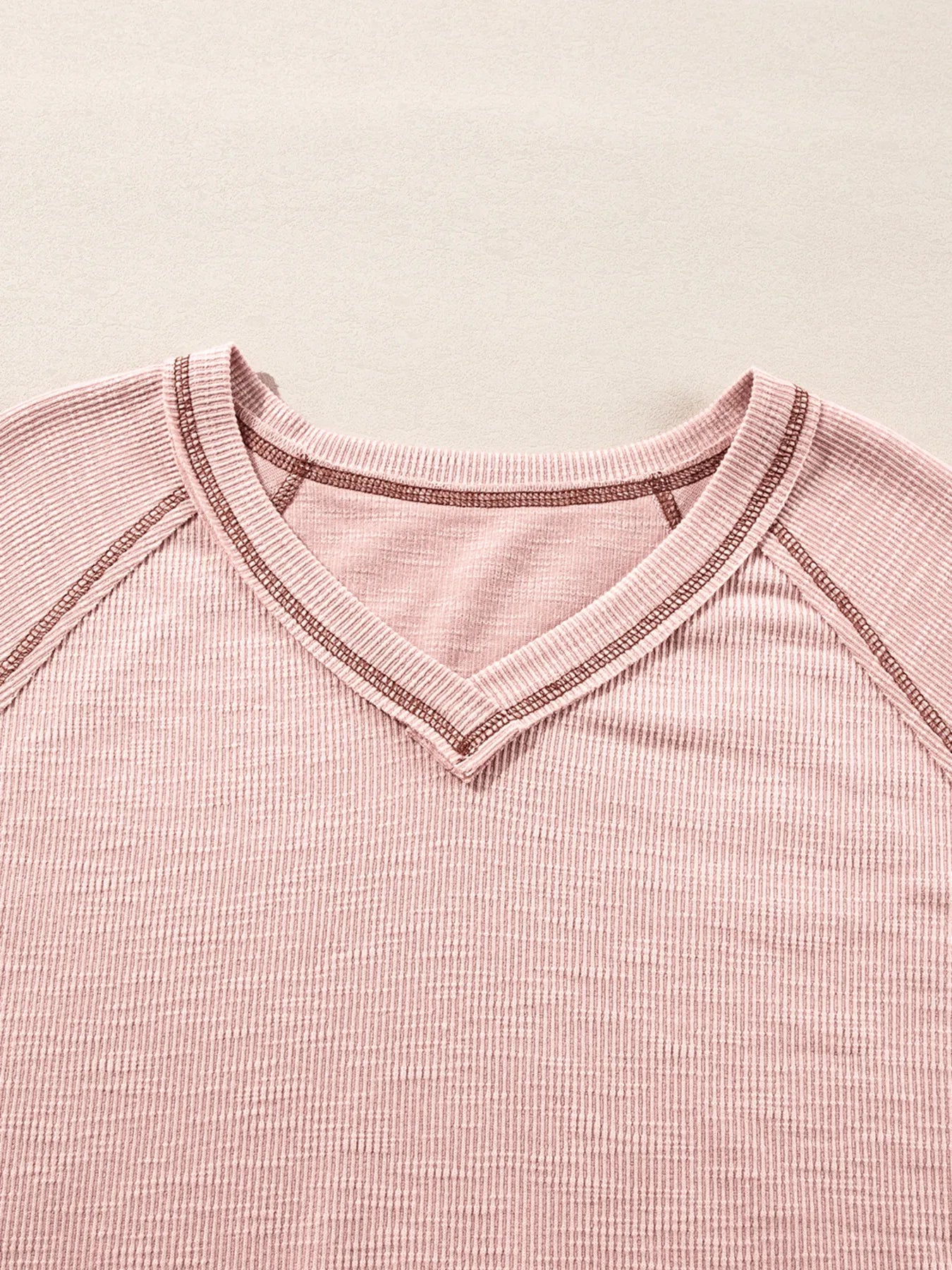 Trendsi Exposed Seam Ribbed Knit V Neck Top