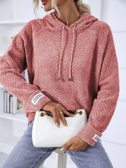 Texture Drawstring Long Sleeve Hooded Sweater Easy Apparels