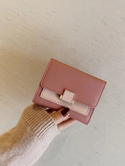 Contrast PU Leather Wallet Dusty Pink One Size Easy Apparels
