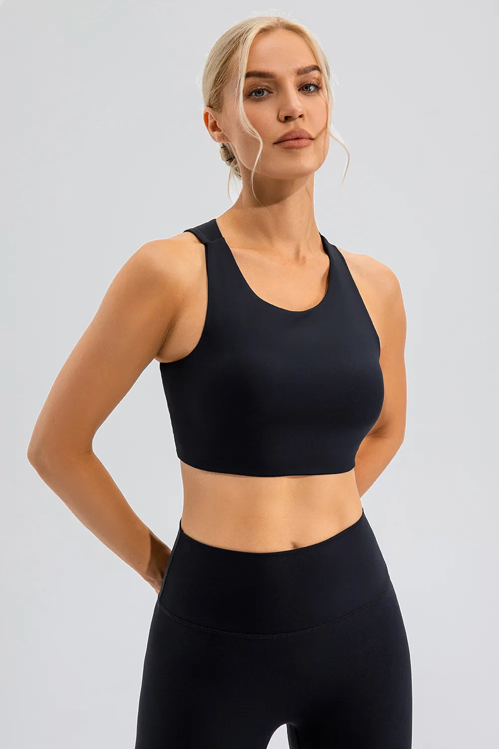 Round Neck Cutout Cropped Active Tank Easy Apparels
