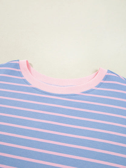 Trendsi Stripe Oversize Contrast Trim Drop Shoulder Sweatshirt