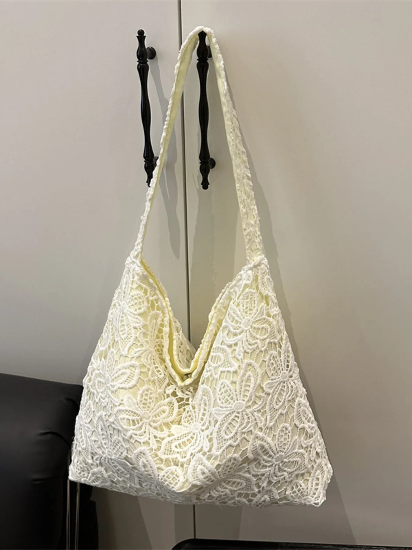 Lace Pattern Shoulder Bag White One Size Easy Apparels