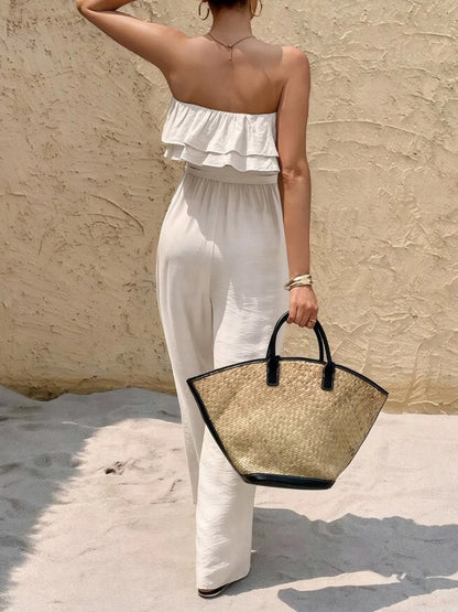 Off-Shoulder Ruffled Wide Leg Jumpsuit Easy Apparels